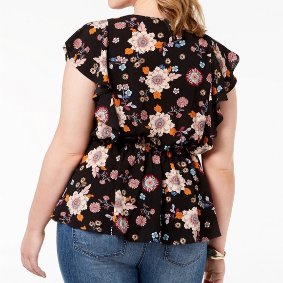 Floral Surplice Faux-Wrap Blouse Plus 3X - Picture 7 of 7